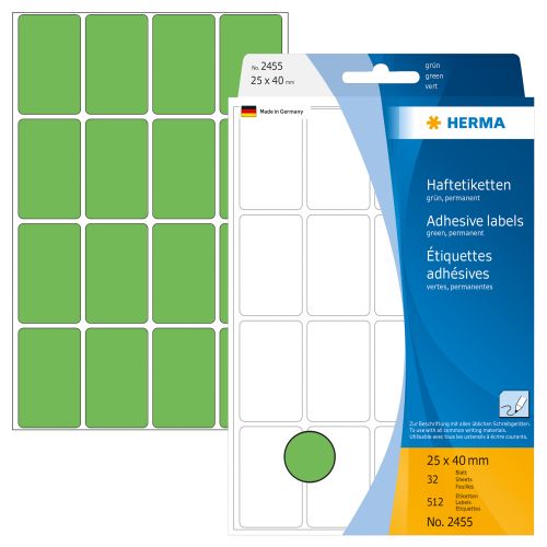 ETIQUETA HERMA REFERENCIA 2455 - 25X40 VERDE , HERMA , ETIQCARHER018  , 4008705024556
